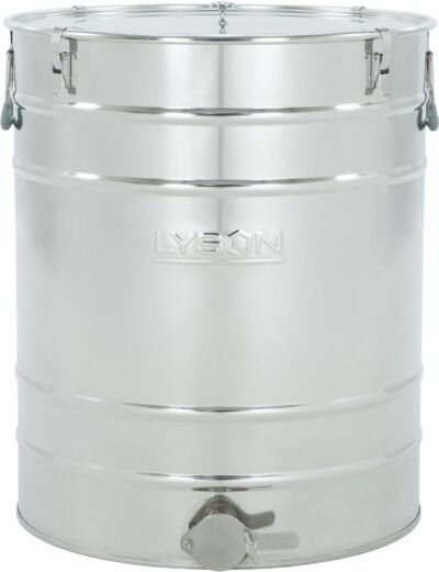 LYSON Abfüllbehälter 100l (ca. 140 kg) für Honig Abfülleimer mit rostfreiem Quetschhahn Edelstahl 6/4" Absetzbehälter zum Honigaufbewaren Abfüllkübel mit Deckel, Griffen, Halterungen und Dichtung