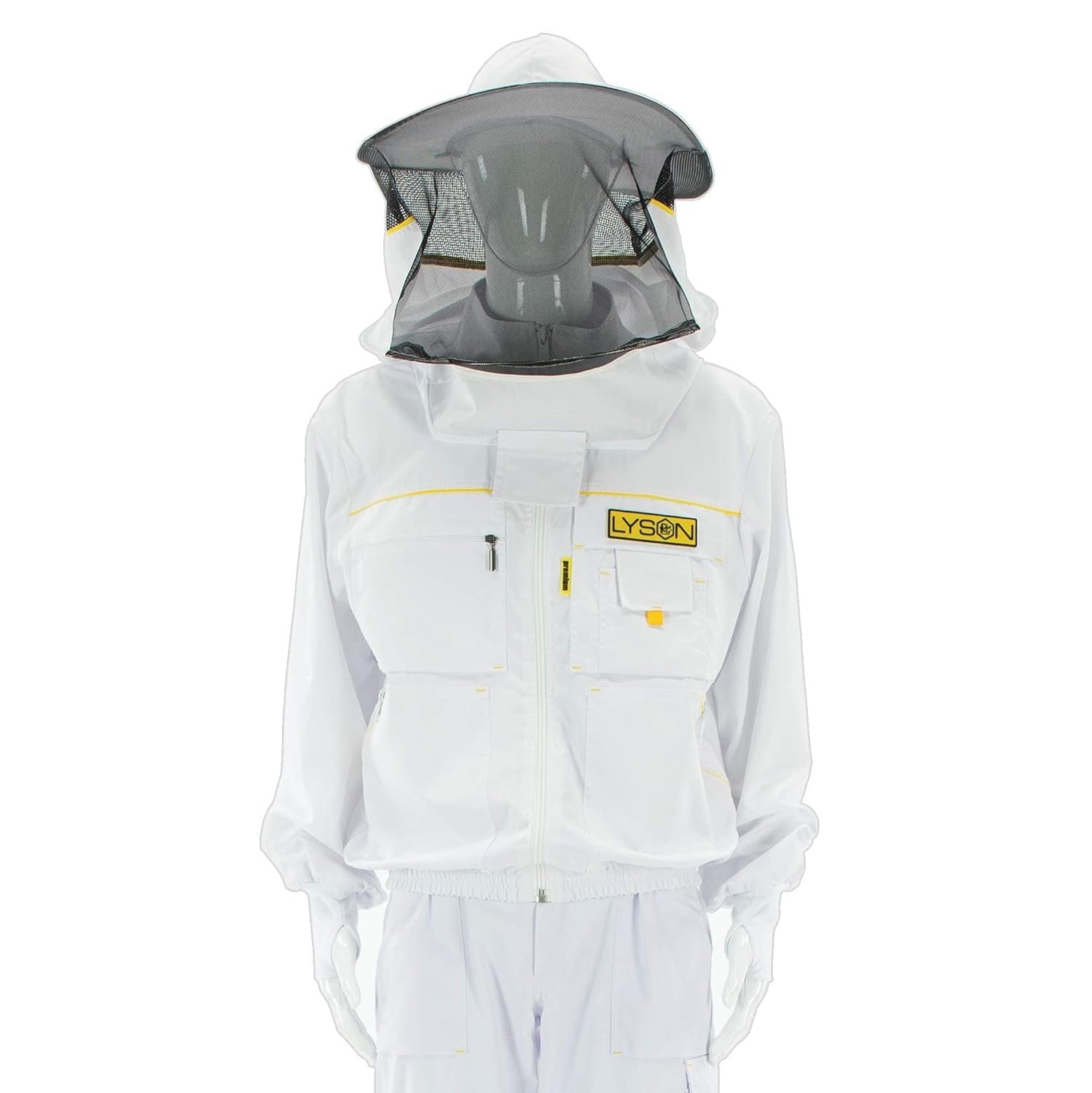 LYSON Imkerbluse mit abnehmbarem Hut/Imkerjacke mit Handstulpen mit Daumenloch Unisex Imkerbluse belüftet Professionelle Imkerbekleidung, Imkerjacke mit Reißverschluss Premium(XXXL, Weiß)