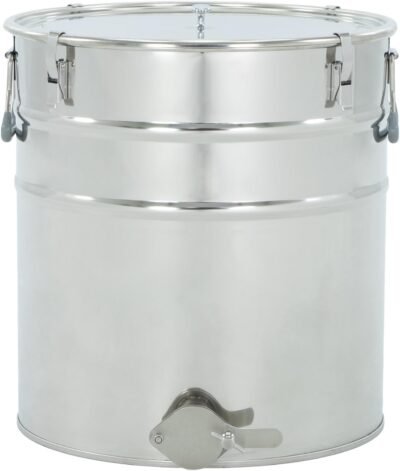LYSON Abfüllbehälter 50l (ca. 70 kg) für Honig Abfülleimer mit rostfreiem Quetschhahn Edelstahl 6/4" Absetzbehälter zum Honigaufbewaren Abfüllkübel mit Deckel, Griffen, Halterungen und Dichtung