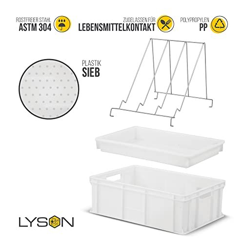 LYSON Entdeckelungsgeschirr Entdeckelungswanne aus Kunststoff mit Kunststoffsieb und Universalrahmenständer aus Edelstahl, 20 cm hoch Imkerzubehör Imkereiausstattung - Image 6