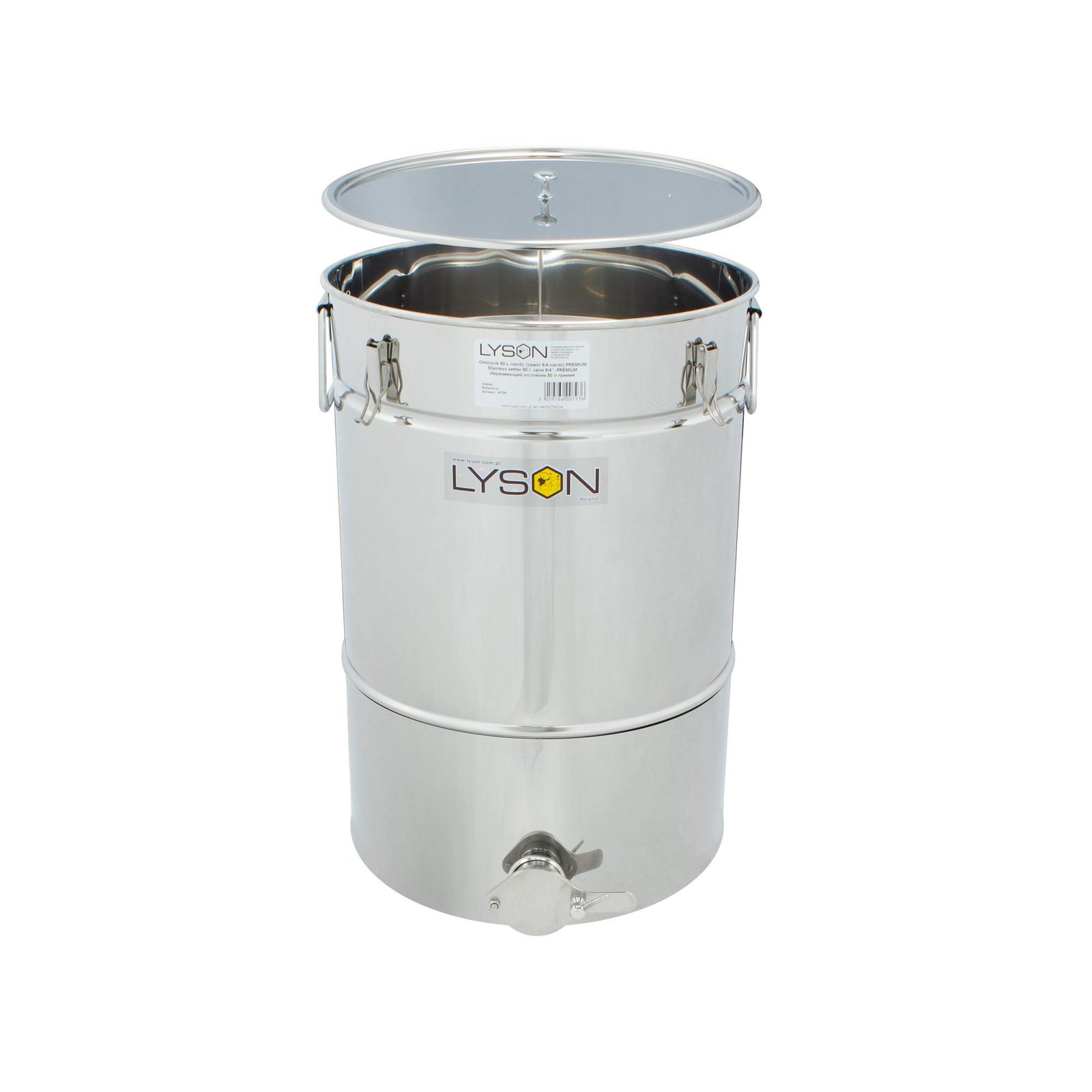 LYSON Honigabfüller Honigeimer Abfüllkübel Abfüllbehälter 50l (ca. 70 kg) für Honig mit konischem Boden Abdeckung Dichtung und Klammern aus Edelstahl TYPE (304) - Image 5