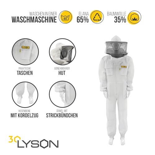 LYSON Imkeranzug aus Mesh und Baumwolle Imkeroverall mit abnehmbarem Hut belüftet Imkerbekleidung, Imkerjacke mit Reißverschluss Grösse XXL - Image 4