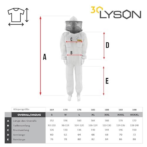 LYSON Imkeranzug aus Mesh und Baumwolle Imkeroverall mit abnehmbarem Hut belüftet Imkerbekleidung, Imkerjacke mit Reißverschluss Grösse XXL - Image 7