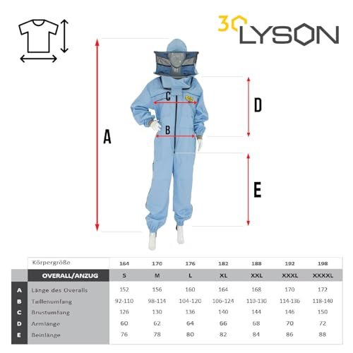 LYSON Imkeranzug mit Schleier, Bündchen an den Ärmeln und Beinen Imkeroverall Professionelle Imkerbekleidung mit abnehmbarem Hut, abnehmbarer Mütze Blau Grösse M - Image 7
