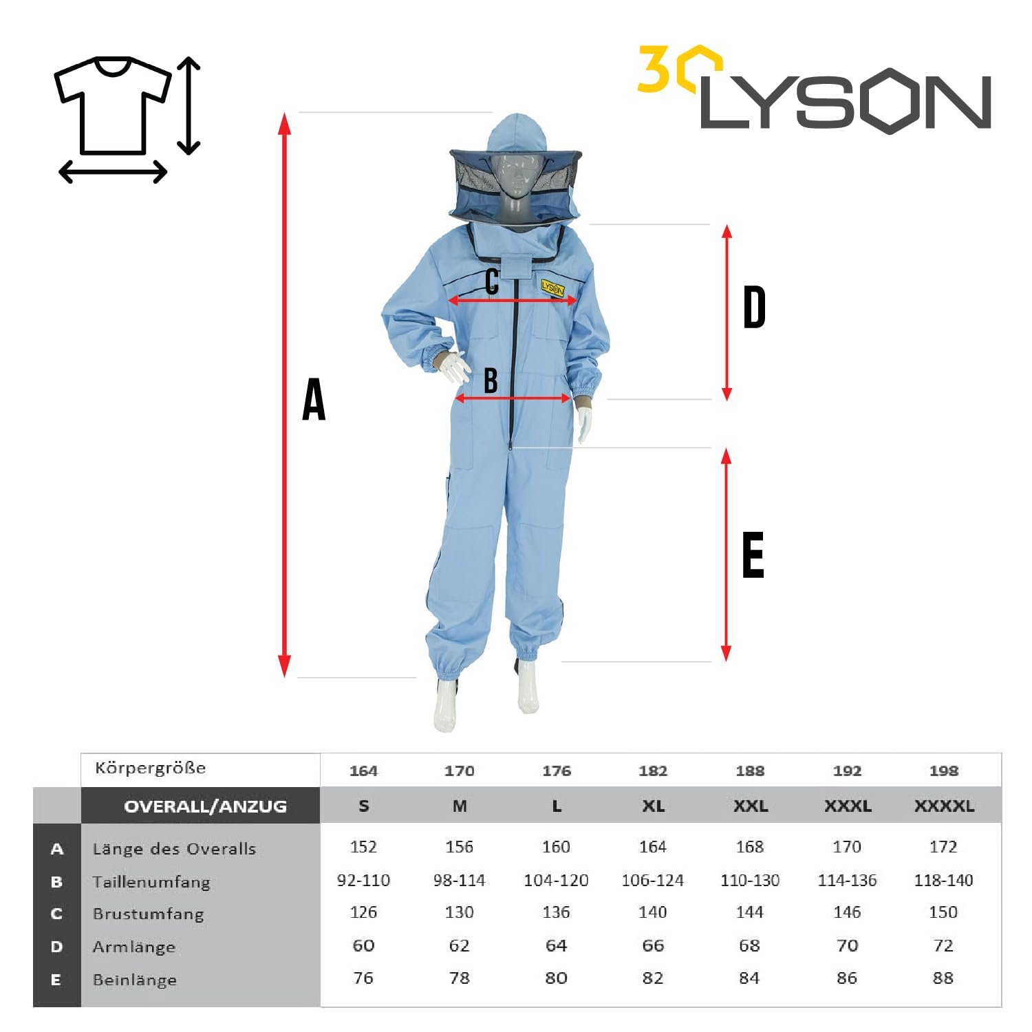 LYSON Imkeranzug mit Schleier, Bündchen an den Ärmeln und Beinen Imkeroverall Professionelle Imkerbekleidung mit abnehmbarem Hut, abnehmbarer Mütze Blau Grösse XXXL - Image 5
