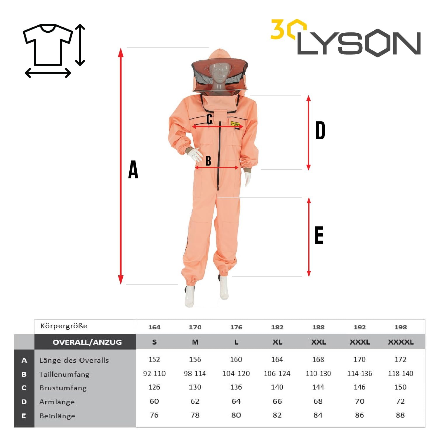 LYSON Imkeranzug mit Schleier, Bündchen an den Ärmeln und Beinen Imkeroverall Professionelle Imkerbekleidung mit abnehmbarem Hut, abnehmbarer Mütze Lachsfarbe Grösse M - Image 5
