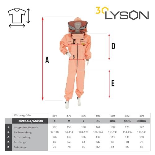 LYSON Imkeranzug mit Schleier, Bündchen an den Ärmeln und Beinen Imkeroverall Professionelle Imkerbekleidung mit abnehmbarem Hut, abnehmbarer Mütze Lachsfarbe Grösse XL - Image 7