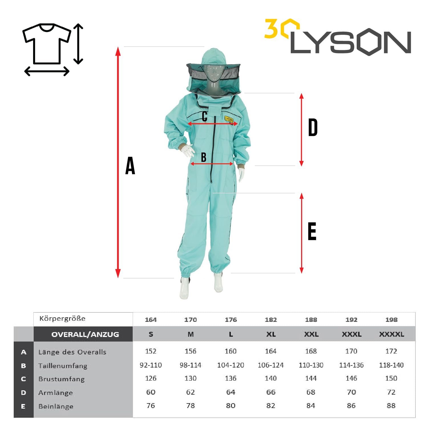 LYSON Imkeranzug mit Schleier, Bündchen an den Ärmeln und Beinen Imkeroverall Professionelle Imkerbekleidung mit abnehmbarem Hut, abnehmbarer Mütze türkis Grösse M - Image 5