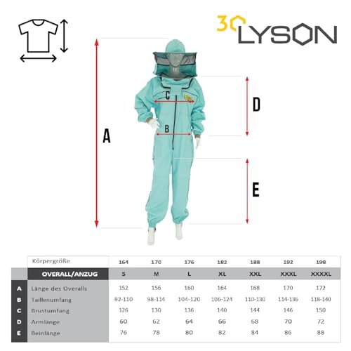 LYSON Imkeranzug mit Schleier, Bündchen an den Ärmeln und Beinen Imkeroverall Professionelle Imkerbekleidung mit abnehmbarem Hut, abnehmbarer Mütze türkis Grösse M - Image 7
