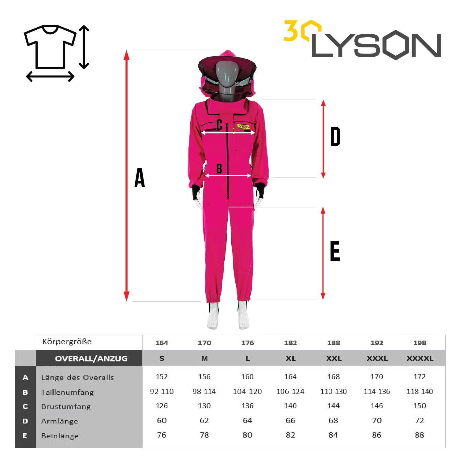 LYSON Imkeranzug mit Schleier, Handstulpen mit Daumenloch Imkeroverall belüftet Professionelle Imkerbekleidung mit abnehmbarem Hut Mütze PREMIUM, Rosa Grösse XL - Image 5