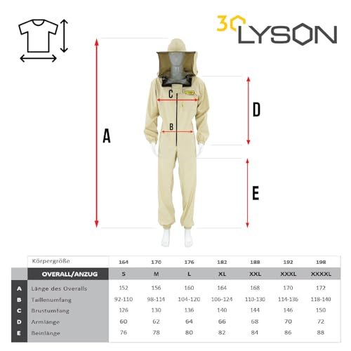 LYSON Imkeranzug mit abnehmarem Hut Rundschleier Berufsbienenanzug Imkeroverall Imkerbekleidung, schutz vor Bienen, Insekten Imkereibedarf Grösse (S-XXXL) Optima Line Imkerzubehör - Image 6