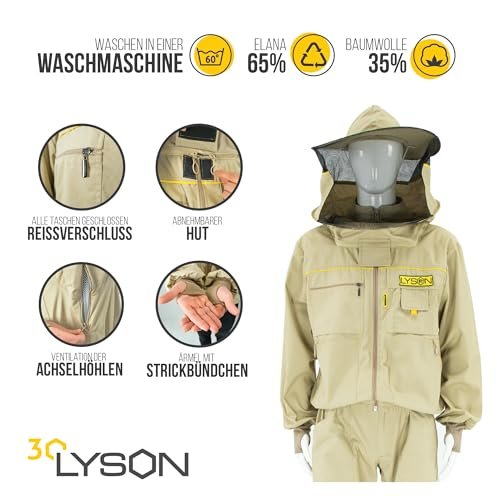 LYSON Imkerbluse mit abnehmbarem Hut/Imkerjacke mit Handstulpen mit Daumenloch Imkerbluse belüftet Professionelle Imkerbekleidung,Imkerjacke mit Reißverschluss PREMIUM (XL, Weiß) - Image 4