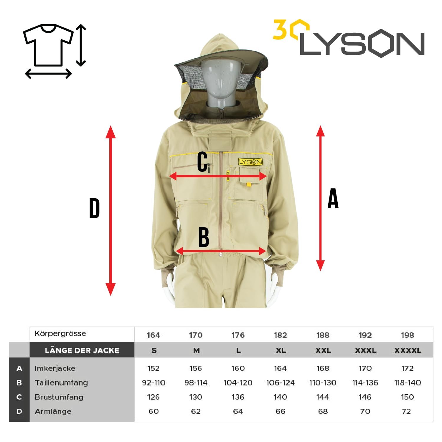 LYSON Imkerbluse mit abnehmbarem Hut/Imkerjacke mit Handstulpen mit Daumenloch Imkerbluse belüftet Professionelle Imkerbekleidung,Imkerjacke mit Reißverschluss PREMIUM (XL, Weiß) - Image 5