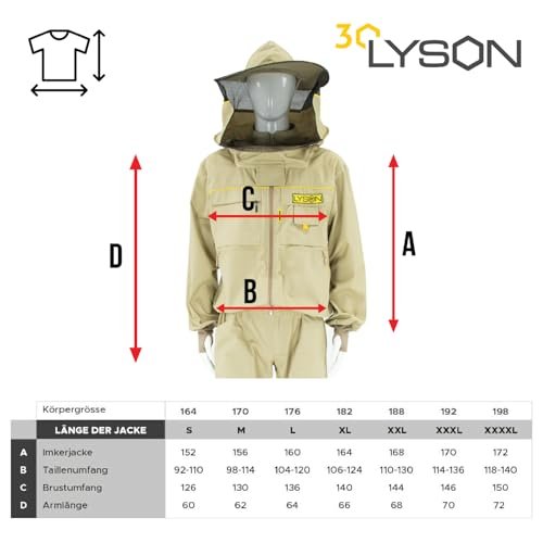 LYSON Imkerbluse mit abnehmbarem Hut/Imkerjacke mit Handstulpen mit Daumenloch Imkerbluse belüftet Professionelle Imkerbekleidung,Imkerjacke mit Reißverschluss PREMIUM (XL, Weiß) - Image 7