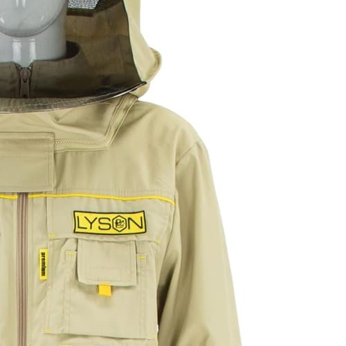 LYSON Imkerbluse mit abnehmbarem Hut/Imkerjacke mit Handstulpen mit Daumenloch Unisex Imkerbluse belüftet Professionelle Imkerbekleidung Imkerjacke mit Reißverschluss PREMIUM (L, Beige) - Image 10
