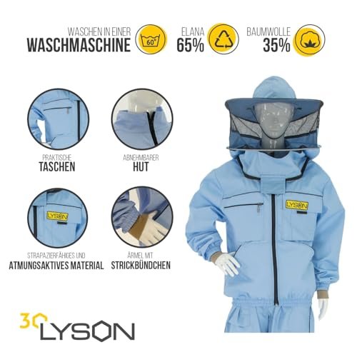 LYSON Imkerjacke mit Hut Imkerbluse Schutz vor Mücken und Insekten sportlicher Style – Imkerbekleidung Schutz vor Bienen Insekten Imkereibedarf Blau Größe S - Image 3