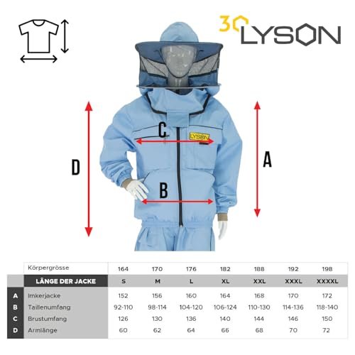 LYSON Imkerjacke mit Hut Imkerbluse Schutz vor Mücken und Insekten sportlicher Style – Imkerbekleidung Schutz vor Bienen Insekten Imkereibedarf Blau Größe S - Image 7