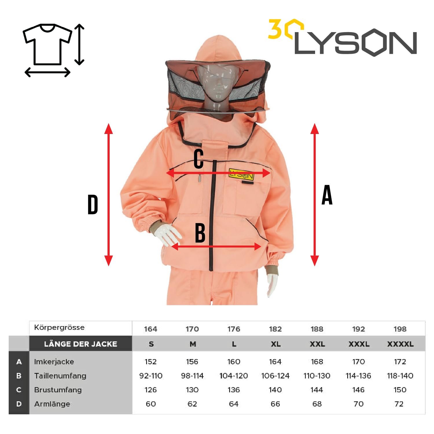 LYSON Imkerjacke mit Hut Imkerbluse Schutz vor Mücken und Insekten sportlicher Style – Imkerbekleidung Schutz vor Bienen Insekten Imkereibedarf Lachsfarbe Größe S - Image 5