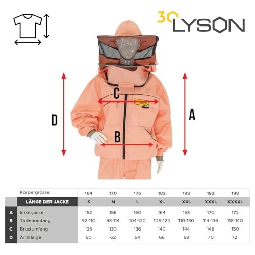 LYSON Imkerjacke mit Hut Imkerbluse Schutz vor Mücken und Insekten sportlicher Style – Imkerbekleidung Schutz vor Bienen Insekten Imkereibedarf Lachsfarbe Größe XXXL - Image 6