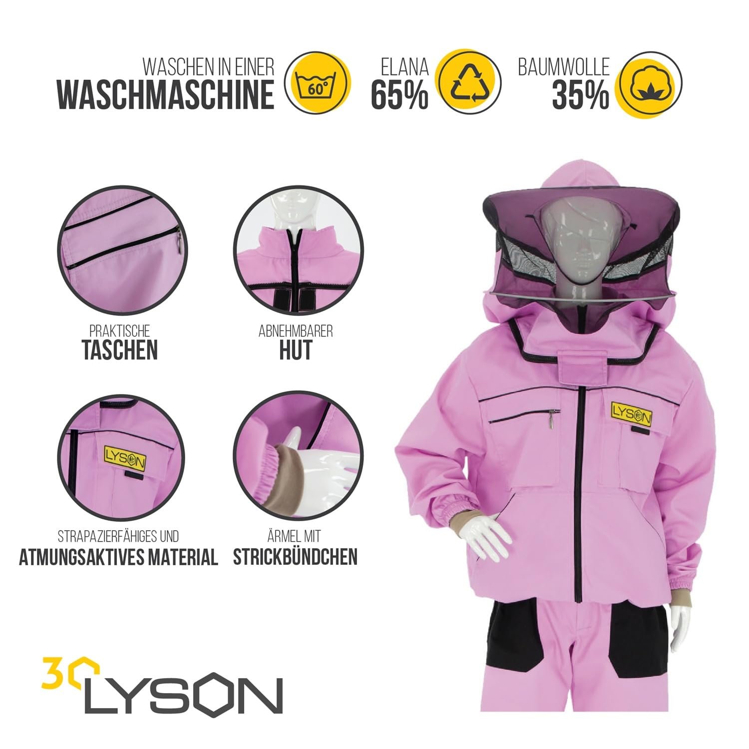 LYSON Imkerjacke mit Hut Imkerbluse Schutz vor Mücken und Insekten sportlicher Style – Imkerbekleidung Schutz vor Bienen Insekten Imkereibedarf Lila Größe L - Image 4