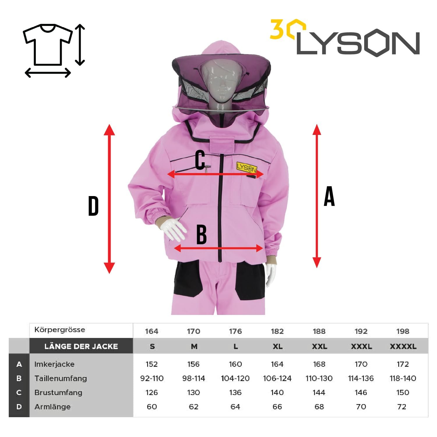 LYSON Imkerjacke mit Hut Imkerbluse Schutz vor Mücken und Insekten sportlicher Style – Imkerbekleidung Schutz vor Bienen Insekten Imkereibedarf Lila Größe XXL - Image 5