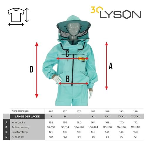 LYSON Imkerjacke mit Hut Imkerbluse Schutz vor Mücken und Insekten sportlicher Style – Imkerbekleidung Schutz vor Bienen Insekten Imkereibedarf Türkis Größe S - Image 6