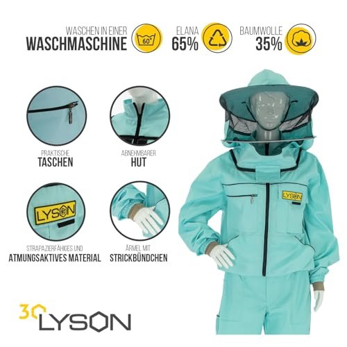 LYSON Imkerjacke mit Hut Imkerbluse Schutz vor Mücken und Insekten sportlicher Style – Imkerbekleidung Schutz vor Bienen Insekten Imkereibedarf Türkis Größe XXL - Image 3