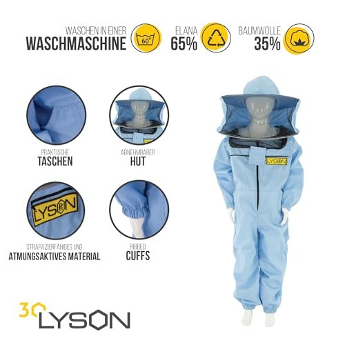 LYSON Kinderanzug mit abnehmbaren Hut Kinderoverall mit Schleier Kinderimkeranzug Schutzkleidung für Kinder, Imker Anzug Imkeranzug Schutz vor Bienen Blau Grösse 146 - Image 3
