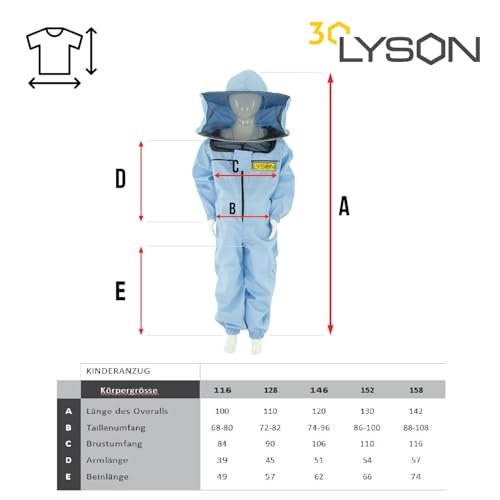 LYSON Kinderanzug mit abnehmbaren Hut Kinderoverall mit Schleier Kinderimkeranzug Schutzkleidung für Kinder, Imker Anzug Imkeranzug Schutz vor Bienen Blau Grösse 146 - Image 6