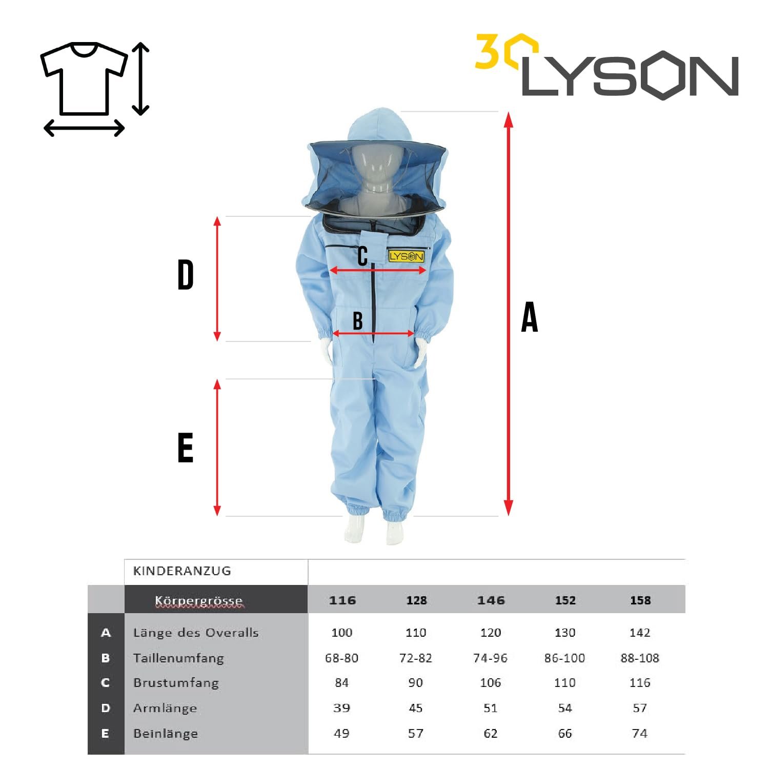 LYSON Kinderanzug mit abnehmbaren Hut Kinderoverall mit Schleier Kinderimkeranzug Schutzkleidung für Kinder, Imker Anzug Imkeranzug Schutz vor Bienen Blau Grösse 158 - Image 5