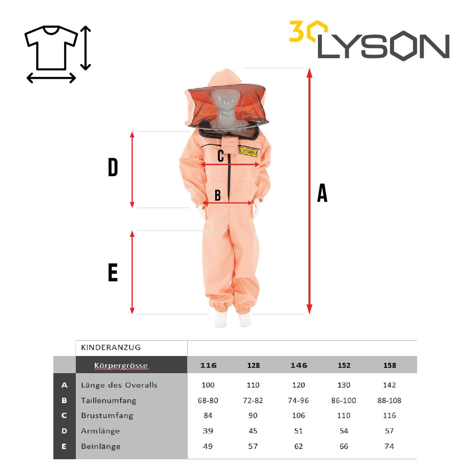 LYSON Kinderanzug mit abnehmbaren Hut Kinderoverall mit Schleier Kinderimkeranzug Schutzkleidung für Kinder, Imker Anzug Imkeranzug Schutz vor Bienen Lachsfarbe Grösse 146 - Image 5