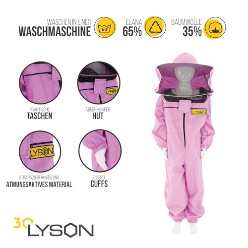 LYSON Kinderanzug mit abnehmbaren Hut Kinderoverall mit Schleier Kinderimkeranzug Schutzkleidung für Kinder, Imker Anzug Imkeranzug Schutz vor Bienen Lilafarbe Grösse 128 - Image 3