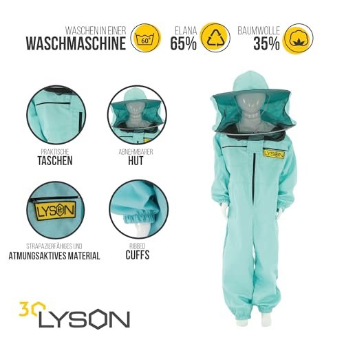 LYSON Kinderanzug mit abnehmbaren Hut Kinderoverall mit Schleier Kinderimkeranzug Schutzkleidung für Kinder, Imker Anzug Imkeranzug Schutz vor Bienen Türkis Grösse 158 - Image 4