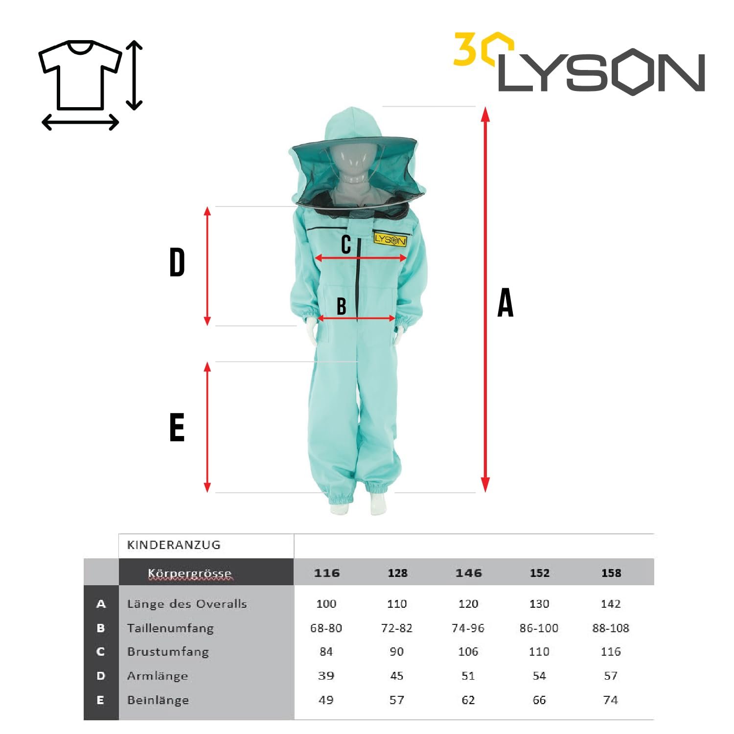 LYSON Kinderanzug mit abnehmbaren Hut Kinderoverall mit Schleier Kinderimkeranzug Schutzkleidung für Kinder, Imker Anzug Imkeranzug Schutz vor Bienen Türkis Grösse 158 - Image 5