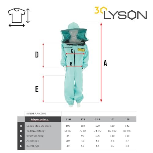LYSON Kinderanzug mit abnehmbaren Hut Kinderoverall mit Schleier Kinderimkeranzug Schutzkleidung für Kinder, Imker Anzug Imkeranzug Schutz vor Bienen Türkis Grösse 158 - Image 6