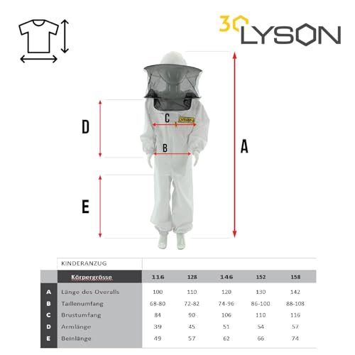 LYSON Kinderanzug mit abnehmbaren Hut Kinderoverall mit Schleier Schutzkleidung für Kinder, Imker Anzug Imkeranzug Schutz vor Bienen 128 - Image 6