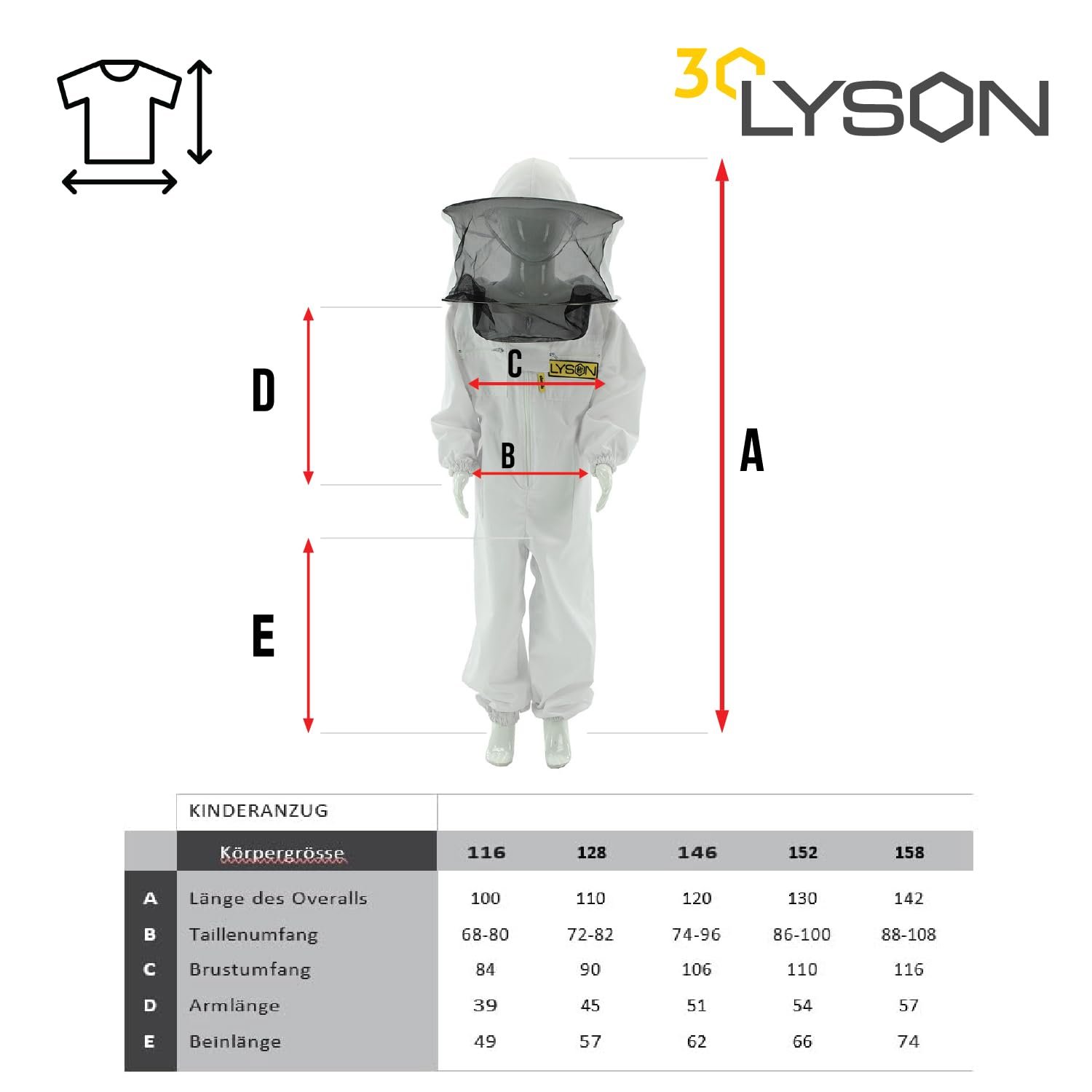 LYSON Kinderanzug mit abnehmbaren Hut Kinderoverall mit Schleier Schutzkleidung für Kinder, Imker Anzug Imkeranzug Schutz vor Bienen 128 - Image 7