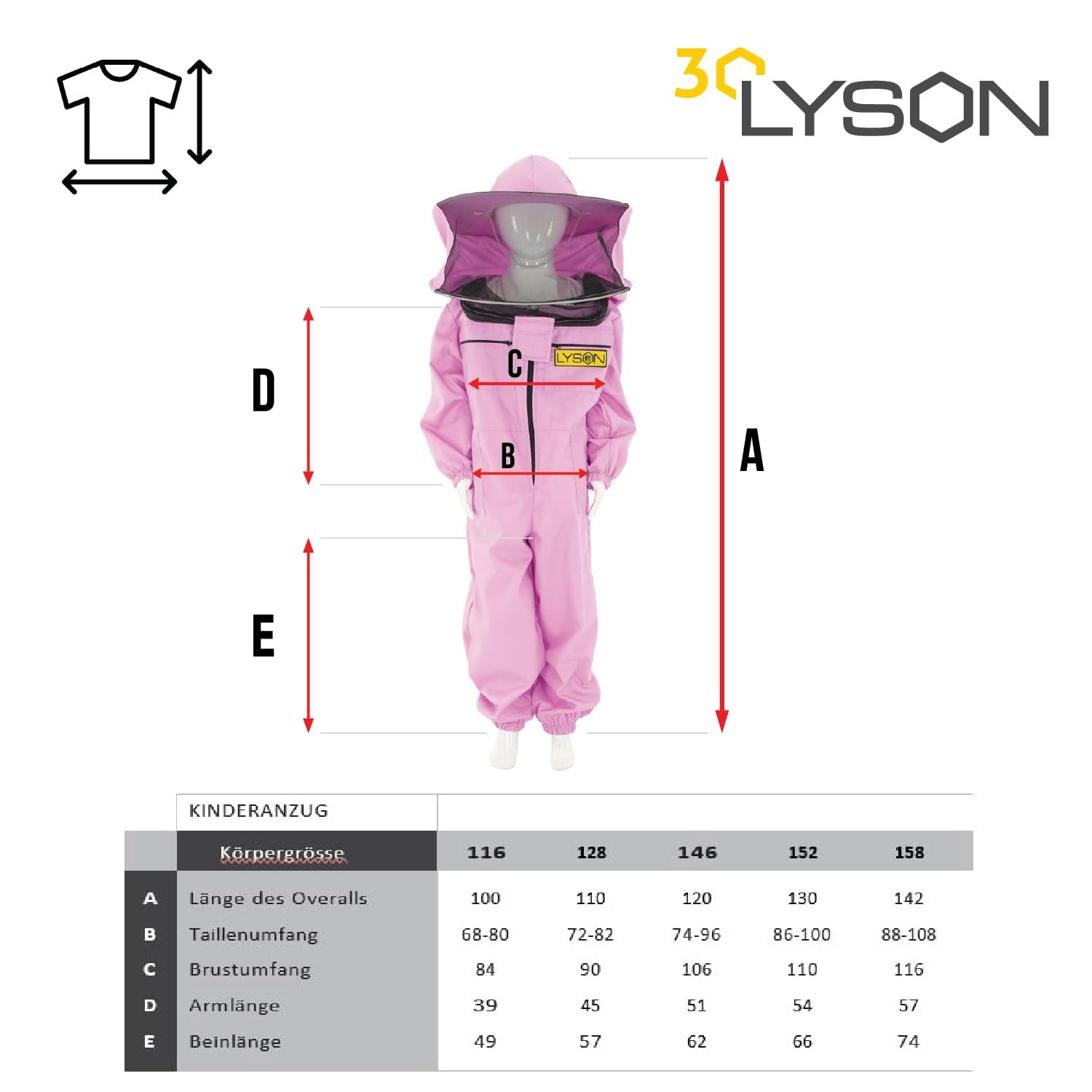 LYSON Kinderanzug mit abnehmbaren Hut Kinderoverall mit Schleier Schutzkleidung für Kinder, Imker Anzug Imkeranzug Schutz vor Bienen Lilafarbe Grösse 158 - Image 5